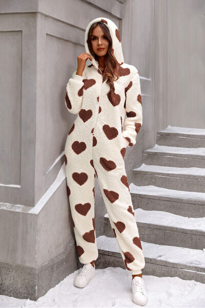 Fuzzy Hearts Zip-Up Onesie