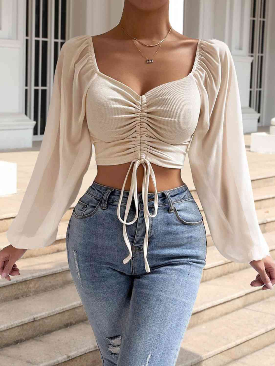 Drawstring Sweetheart Cropped Top