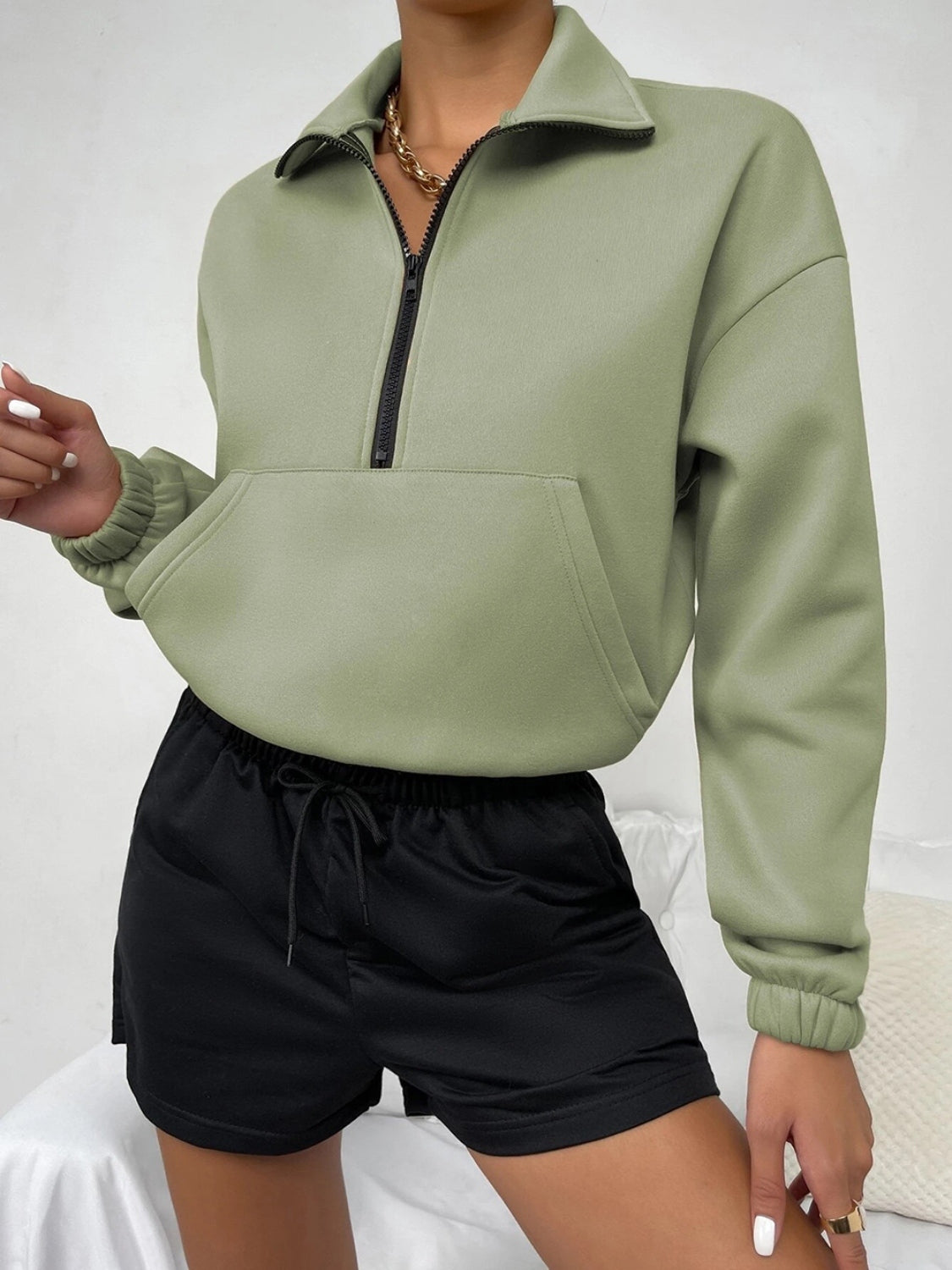 Half-Zip Collared Sweatshirt