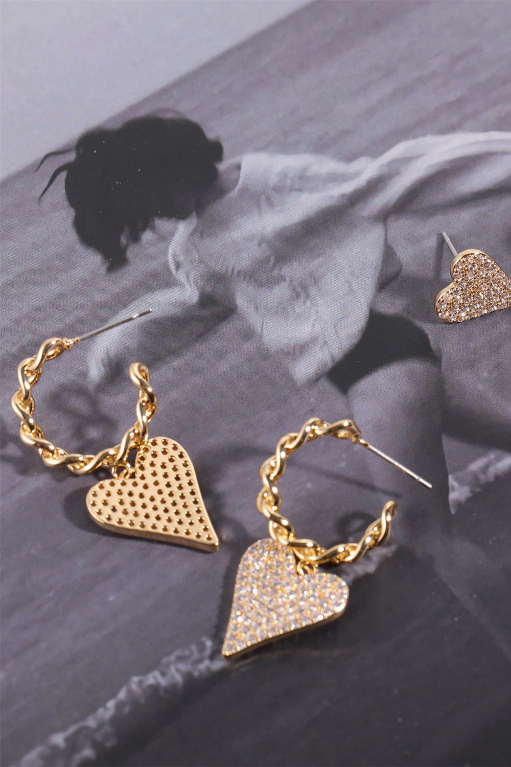 Heart C-Hoop Drop Earrings