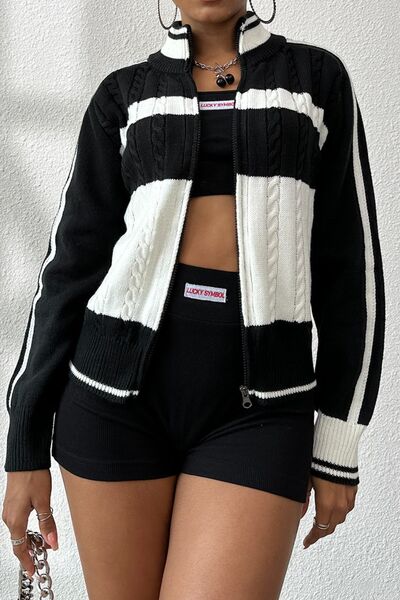 Cable-Knit Color Block Jacket