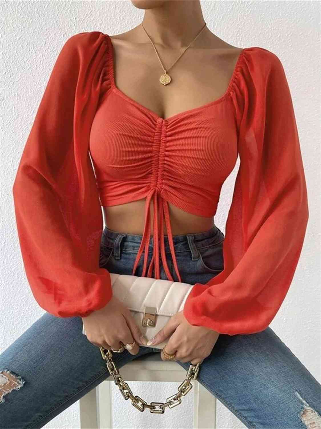 Drawstring Sweetheart Cropped Top