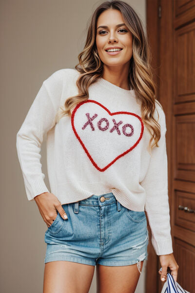 XOXO Heart Embroidered Sweater