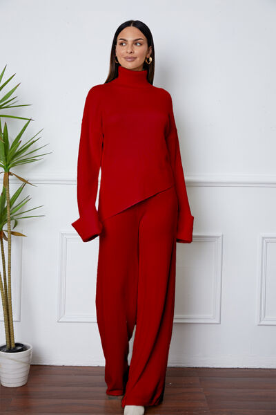 Turtleneck Asymmetrical Sweater Set