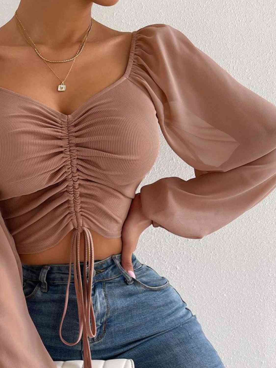 Drawstring Sweetheart Cropped Top