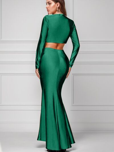 Ruched Top and Slit Skirt Set