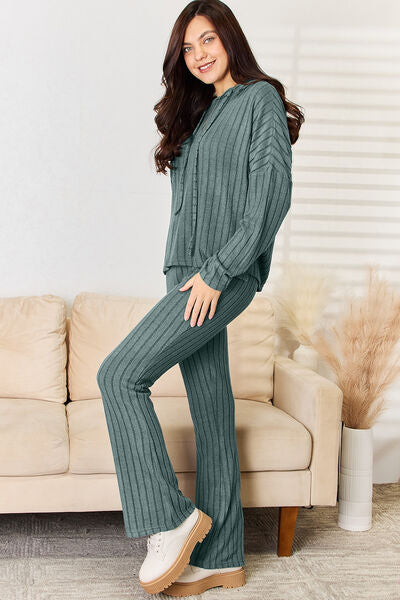 Ribbed Hoodie and Pants Set