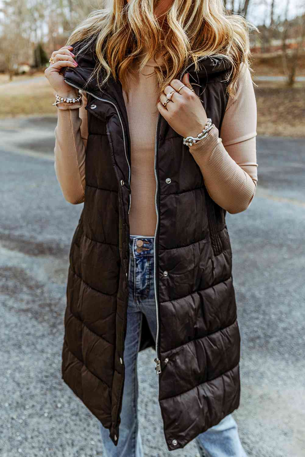 Longline Hooded Puffer Vest