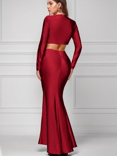Ruched Top and Slit Skirt Set