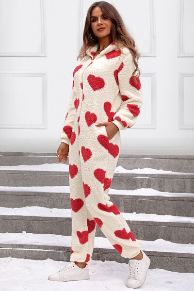 Fuzzy Hearts Zip-Up Onesie