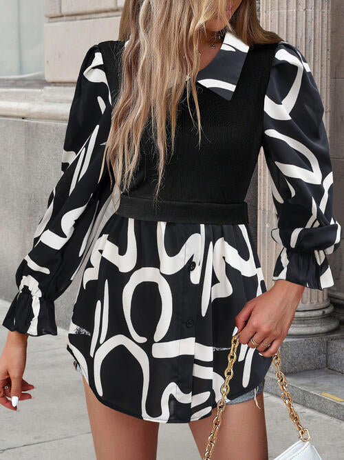 Contrast Print Blouse