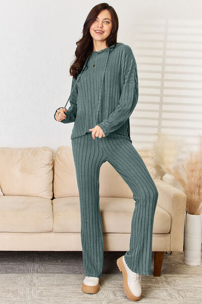 Ribbed Hoodie and Pants Set
