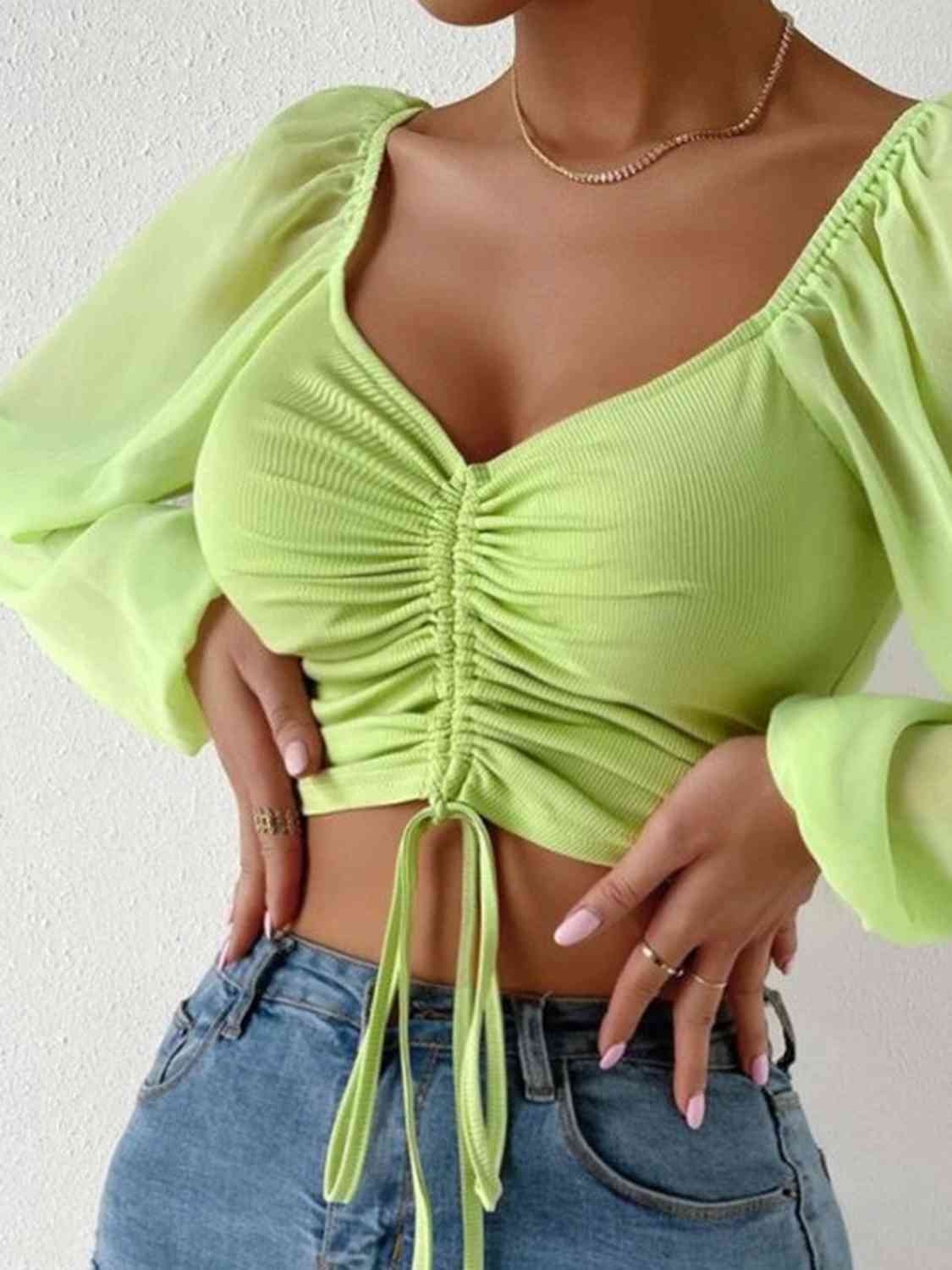 Drawstring Sweetheart Cropped Top