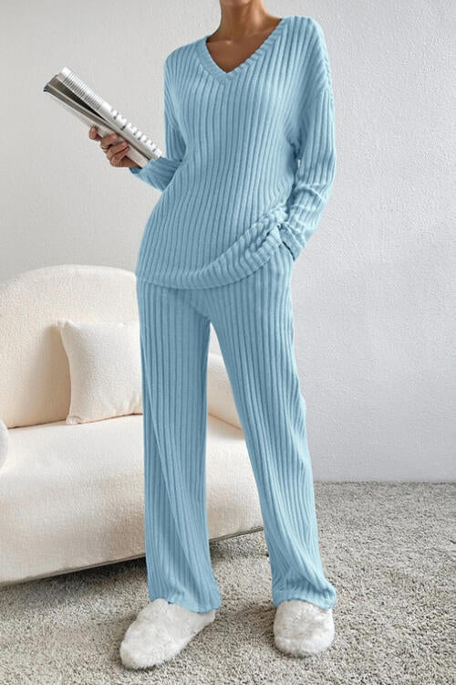 Ribbed V-Neck Cozy Set