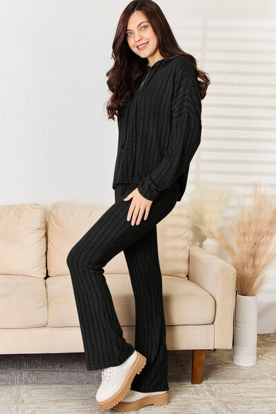 Ribbed Hoodie and Pants Set