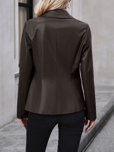 Buttoned Faux Leather Blazer